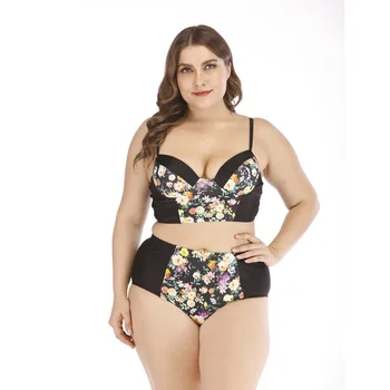 

2020 Big Code Printing Spell Color Gao Waist Bikini Swimsuit Dresses Large Sizes Maternity