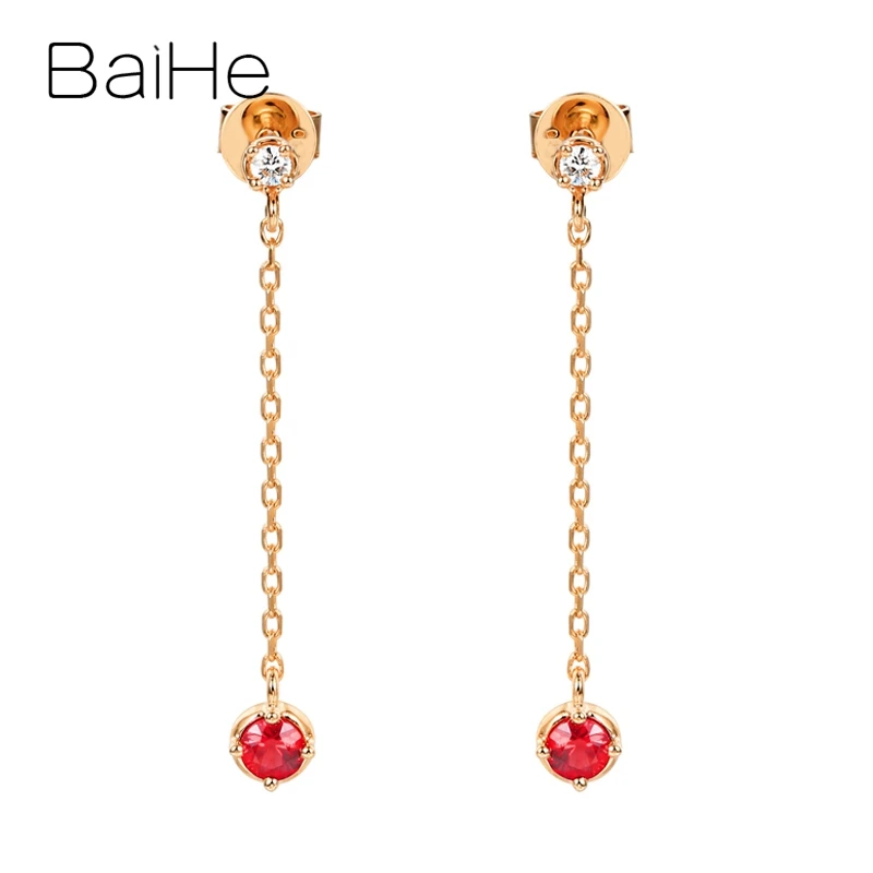 BAIHE, 18 карат, желтое золото, 0.24ct, натуральный рубин, 0.006ct, натуральные бриллианты, свадебные ювелирные изделия, Круглые рубиновые серьги-гвоздики