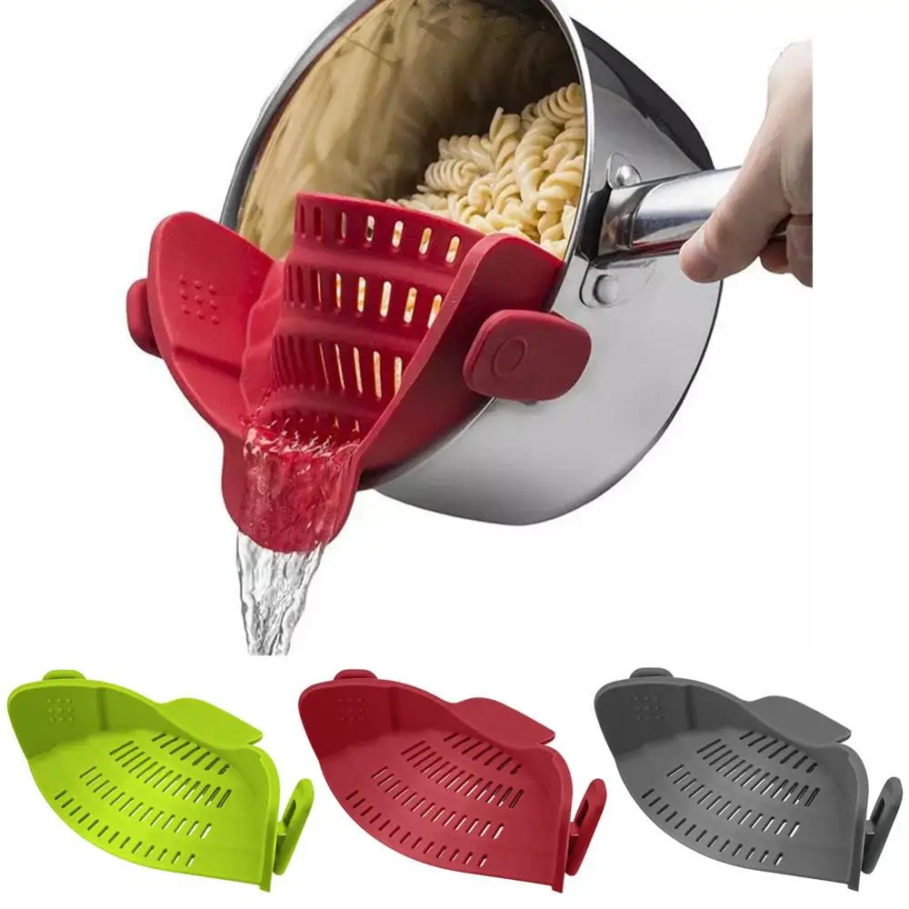 

Multifunctional Clip-on Silicone Kitchen Pot Drain Pan Strainer Liquid Drainer for Pans Pots 30FP26