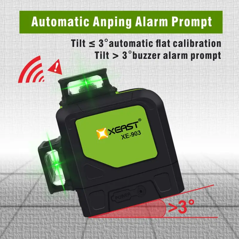 XEAST XE-903 лазерный уровень 12 линий 360 самонивелирующийся перекрестный 3D лазерный уровень зеленый луч с режимом наклона и наружного режима можно использовать приемник