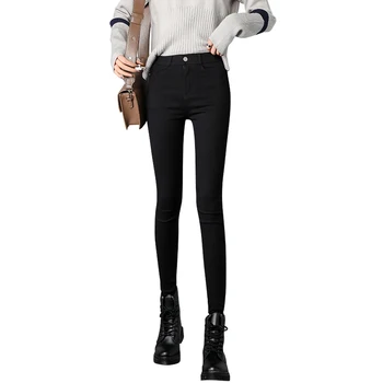 

Slim Fit Women Pants High Waist Elastic Waist Black Elegant Pants Women Autumn Trousers Fashion Pantaloni Womens Clothes XX60PW