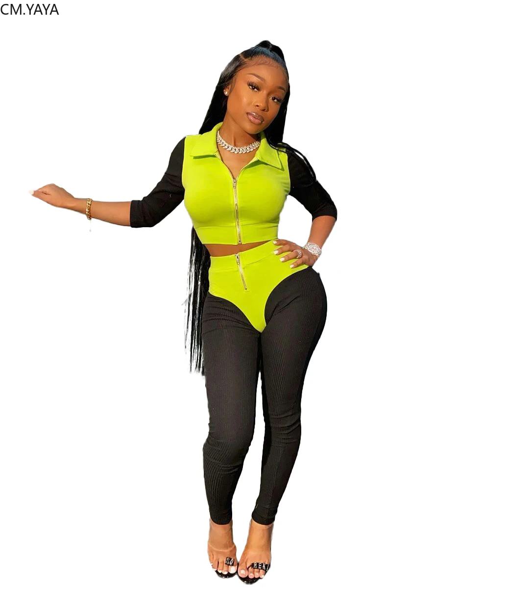 New Winter Women Full Sleeve Zipper Top Pants Velvet Suit Two Piece Set Patchwork Color Casual Fashion Fitness Outfits BL7356 |