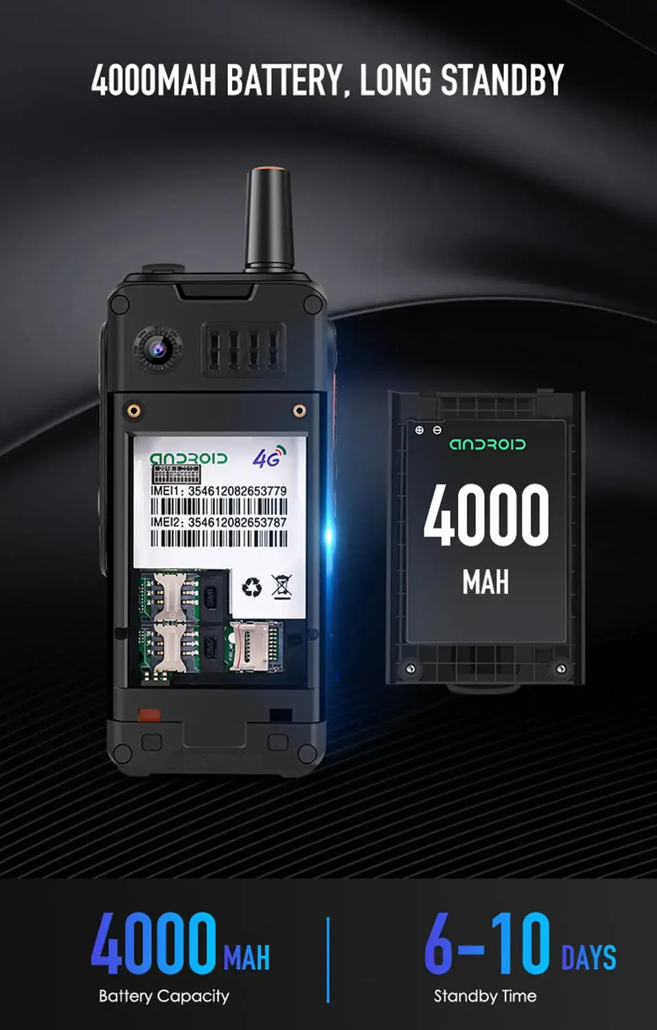 Walkie Talkie UNIWA F40 Zello 4G Mobile Phone 4000mAh Waterproof Rugged 2.4'' Touch Screen Quad Core Android Smartphone