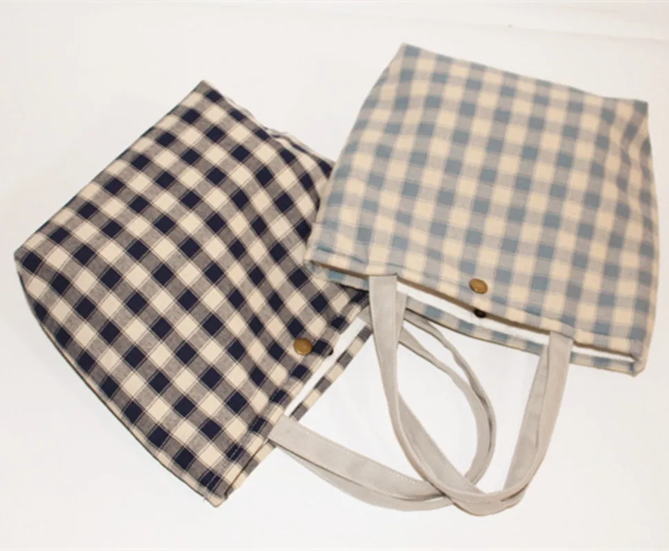 

Plain Color Plaid Handmade Small Cloth Bag Hand Bento Box Bag Diaper Bag Cute Japanese-style Literature And Art Plain Color Orig