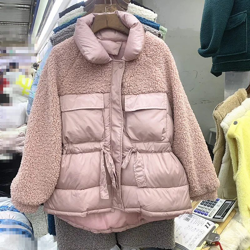 Pink Новинка, зимняя куртка свободного кроя из овечьего меха, стеганая хлопковая куртка, женское утепленное пальто с хлопковой подкладкой, женские парки, уличная одежда - Цвет: Pink