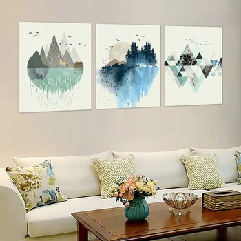 

3pcs Artwork Living Room Frameless Decorative Painting Modern Office Wall Art Landscape Abstract Geometric Bathroom Picture