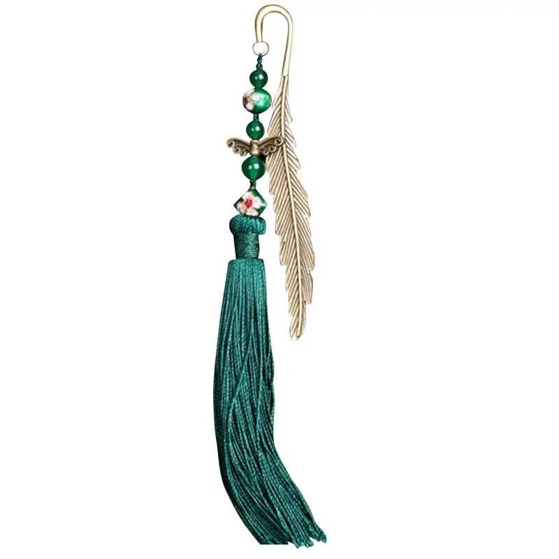 1 PC Exquisite Chinese Style Bookmark Portable Tassel Delicate Page Label (Green) |