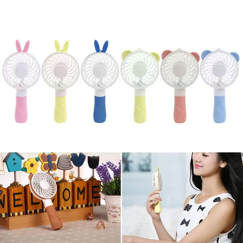 Портативный ручной вентилятор с питанием от аккумулятора, питание от USB, портативный мини-вентилятор, кулер с ремешком, милые Мультяшные карманные вентиляторы, 2 скорости