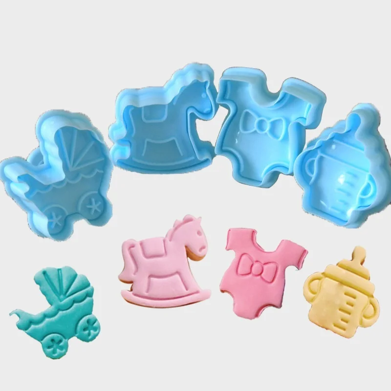 4Pcs/set Baby Type Plastic Baking Mold Kitchen Pastry Plunger 3D Fondant Biscuit Cookie Cutter Cake Decorating Tools