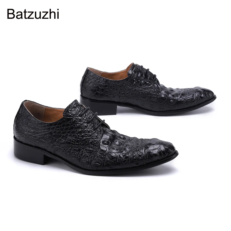 Batzuzhi Italian Type Handmade Shoes Men Fashion Brown/Black Oxford Shoes Men Lace-up Formal Genuine Leather Dress Shoes, 38-46