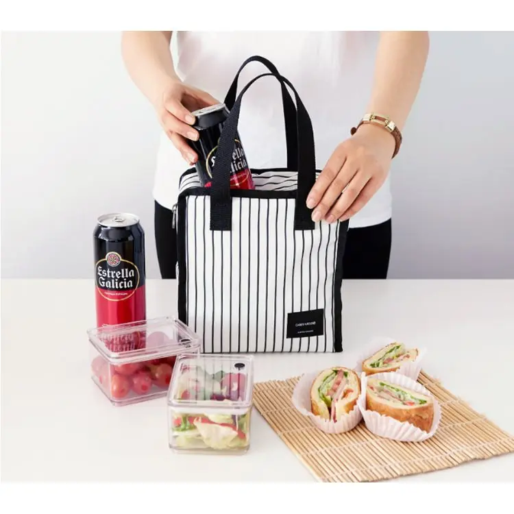Полосатая сумка для обеда, термоизолированная неопреновая сумка для обеда, мужские и женские сумки для обеда, сумка-тоут, охлаждающая сумка для обеда
