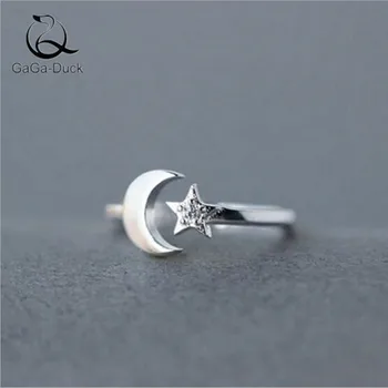 

New Fashion Jewelry Flash Star And Moon 925 Sterling Silver Personality Crystal Women Exquisite Opening Ring R153