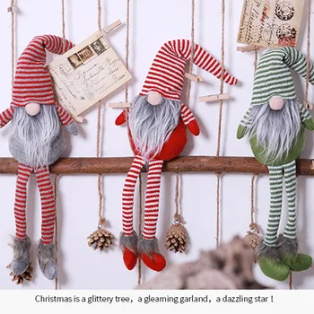 

Stripe Hat Christmas Faceless Doll No Face Santa Claus Long Legs Sitting Doll Non-Woven Fabric Xmas Decoration Kids Toy