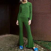 WESAY JESI Fashion Women's Pants Vintage Slim High Waist Solid Autumn Full Length Flare Pants Woman Clothes Trousers Street Wear