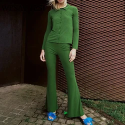 WESAY JESI – pantalon évasé taille haute pour femme, vêtement de rue Vintage, Slim, couleur unie, automne 