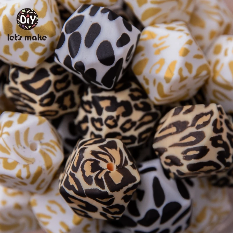 Let's make Octagonal Hexagonal Beads 14MM/17MM 10pcs Leopard Printing Silicone Beads Teether DIY Pacifier Clips Necklace teething toys silicone teething toys baby teething toys silicone beads silicone teether silicone teething beads