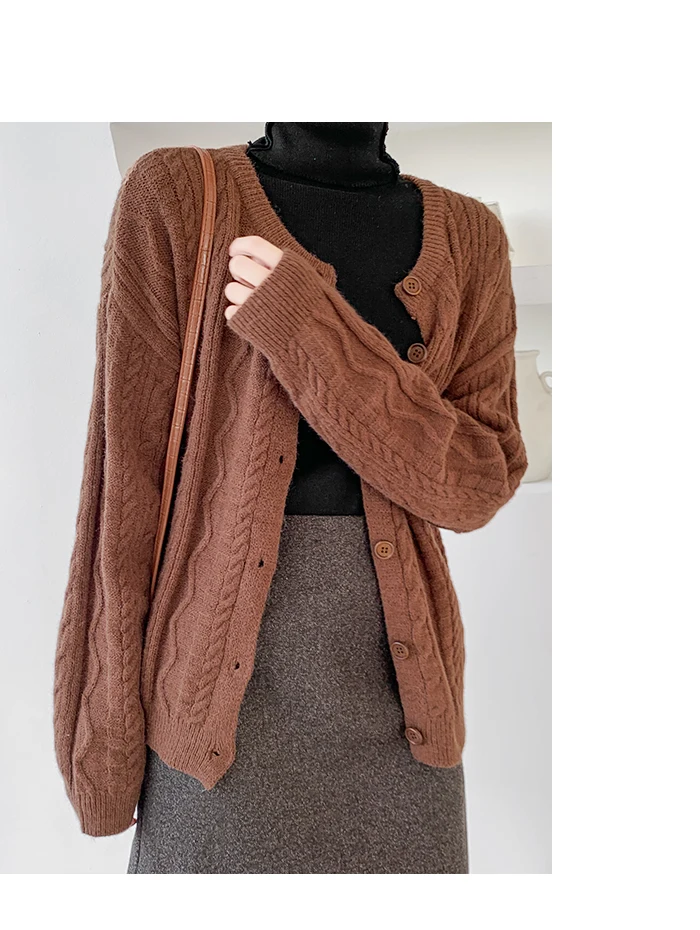 Knitting Cardigan Women Sweater Long Sleeve o Neck Front Buttons Knitwear Autumn Winter Tops Vintage Crochet Sweaters Female