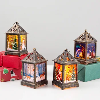 

Christmas Vintage Santa Claus Snowman Castle Light Lamp Party Hanging Decor LED Lantern Party Supplies Hanging Lantern