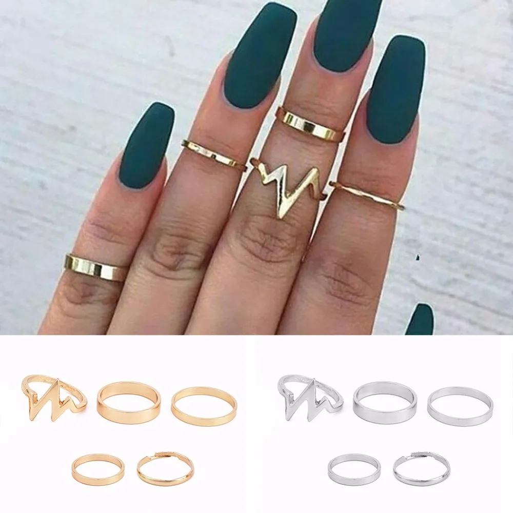 5pcs/set Hot Sale Rings jewelry Lightning waves finger ring set gift for women girl #264846 | Украшения и аксессуары