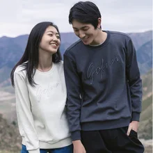 Повседневный Свободный вязаный свитер из флиса с вышивкой и круглым вырезом, двойной слой композита, классическое хлопковое пальто с вышивкой