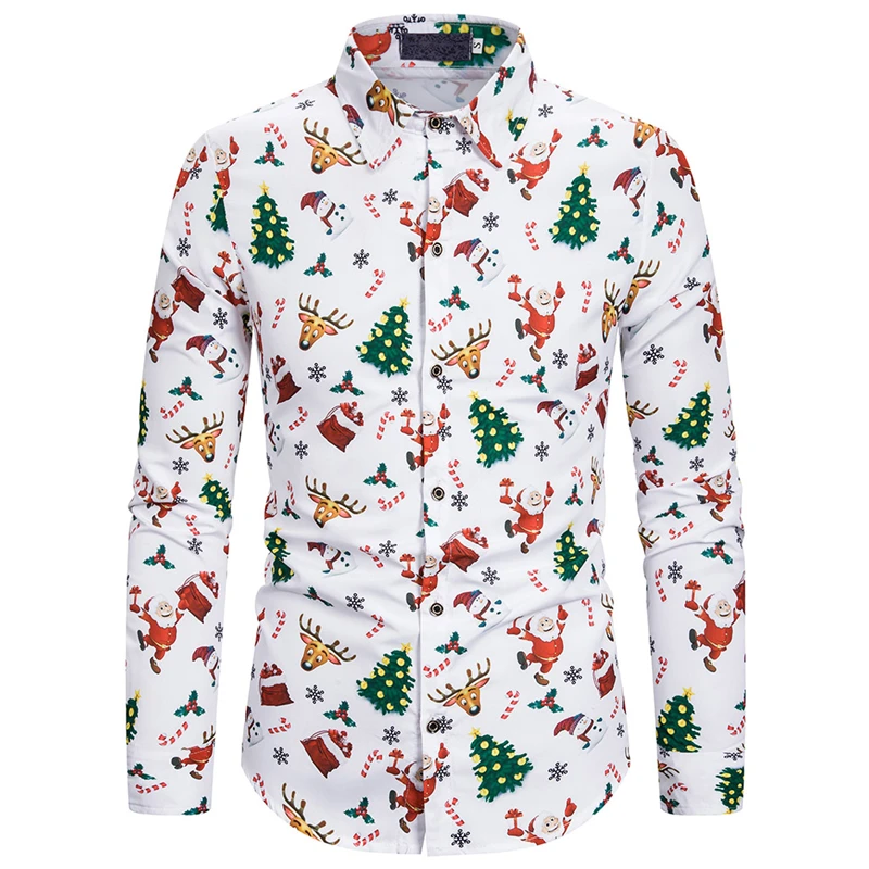 Модная Рождественская Мужская рубашка, Повседневная, с принтом, Camisa Social Masculina, облегающие домашние Рубашки, Топы, Chemise Homme, Классические Гавайские рубашки для мужчин - Цвет: santa claus