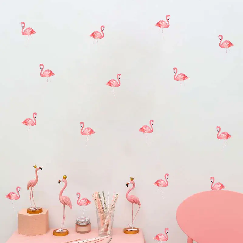 36pcs=1set  Romantic Cartoon Flamingo Wall Stickers PVC DIY Birds Mural Decals for Kids Room Baby Bedroom Nursery Decoration