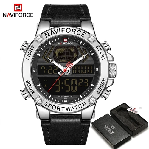 SBBBOX NAVIFORCE новые мужские часы Топ люксовый бренд кожа водонепроницаемые мужские спортивные часы кварцевые аналоговые цифровые часы мужские Relogio Masculino - Цвет: SBBBOX