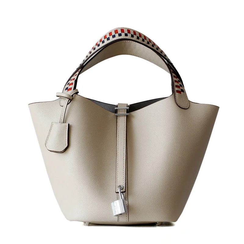 

Vegetable Basket Patchwork Tote, Shoulder Cross Body Bag, Leather Bucket Bag
