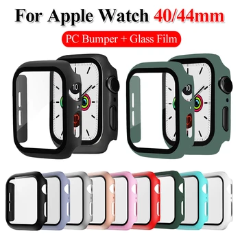 

For Apple Watch Series 5 4 iWatch 40mm 44mm 3D Matte Hard PC Case Full Cover HD Tempered Glass Screen Protectors New Multicolor