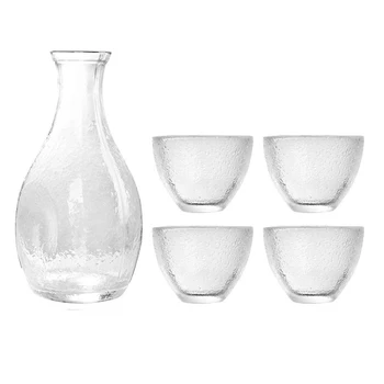 

Japanese Hammer Texture Crystal Sake Set Transparent Glass Wine Pot Small Cup Bowl Drinkware Wedding Gifts