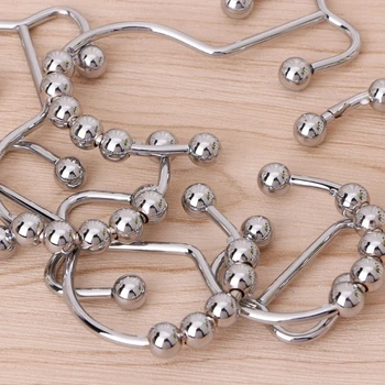 

12Pcs Stainless Steel Double Hook Polished Nickel Gliding Shower Curtain Rings 67JB