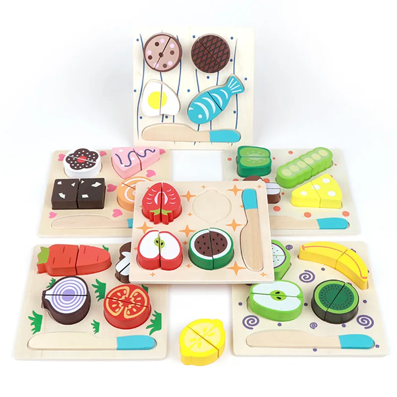 Wooden Toy Kitchen Cut Fruits Vegetables Dessert Kids Cooking Kitchen Toy Food Pretend Play Puzzle Educational Toys for Children