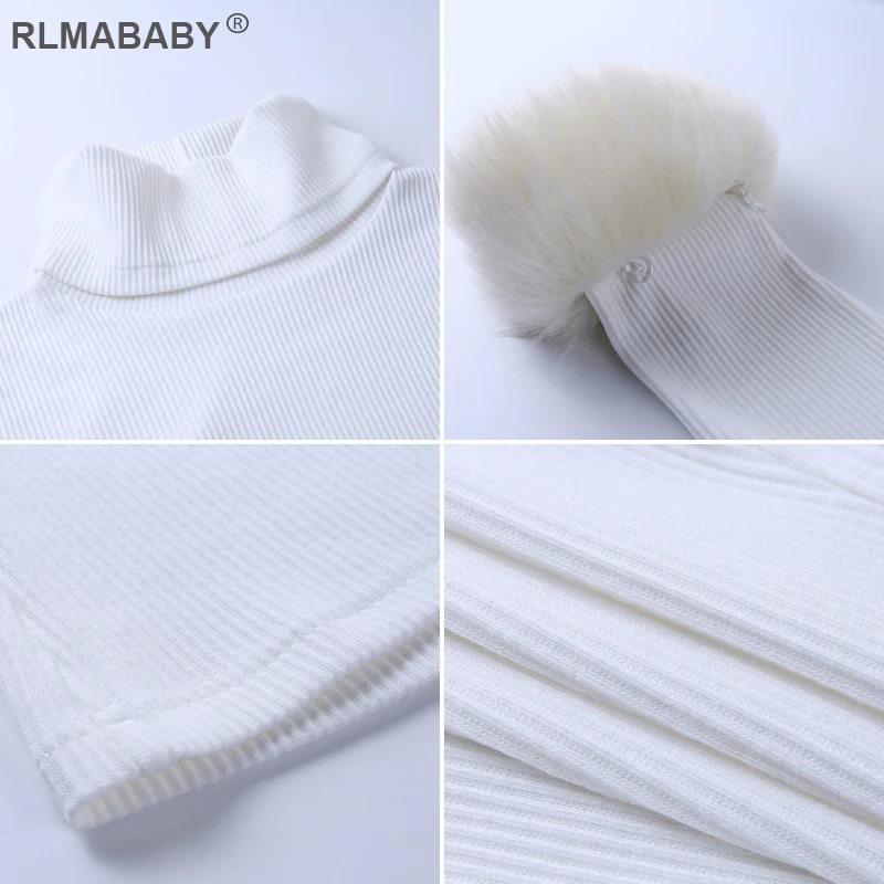 RLMABABY, Осень-зима, искусственный мех, Вязанная, сексуальная женская футболка, офисная, женская, белая, ребристая, топ, повседневная, уличная, базовая, женская футболка, Топ