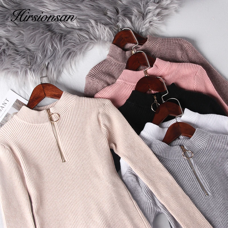 

Hirsionsan Crewneck Zipper Knited Sweater Women Winter High Quality Slim Long Sleeve Pullover Basic Casual Cheap Female Chic Top