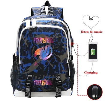 

FAIRY TAIL Backpacks for Teenage Girls and Boys Backpack School Bag Usb Charging Anime Kids Bags Polyester Fashion School Bags