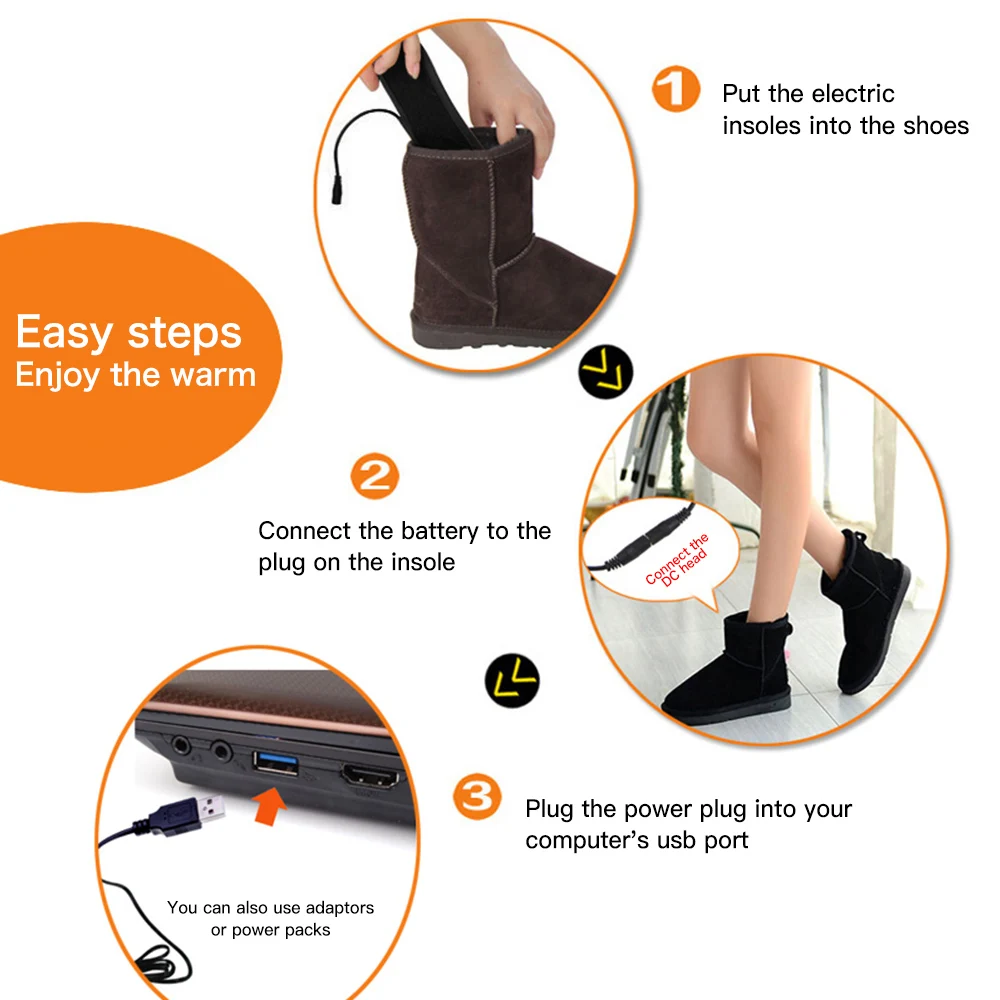 Feet Warmer Socks USB Heated Insoles Foot Warming Pad Pad Mat Winter Outdoor Sports Heating Shoe Insoles Winter Warm