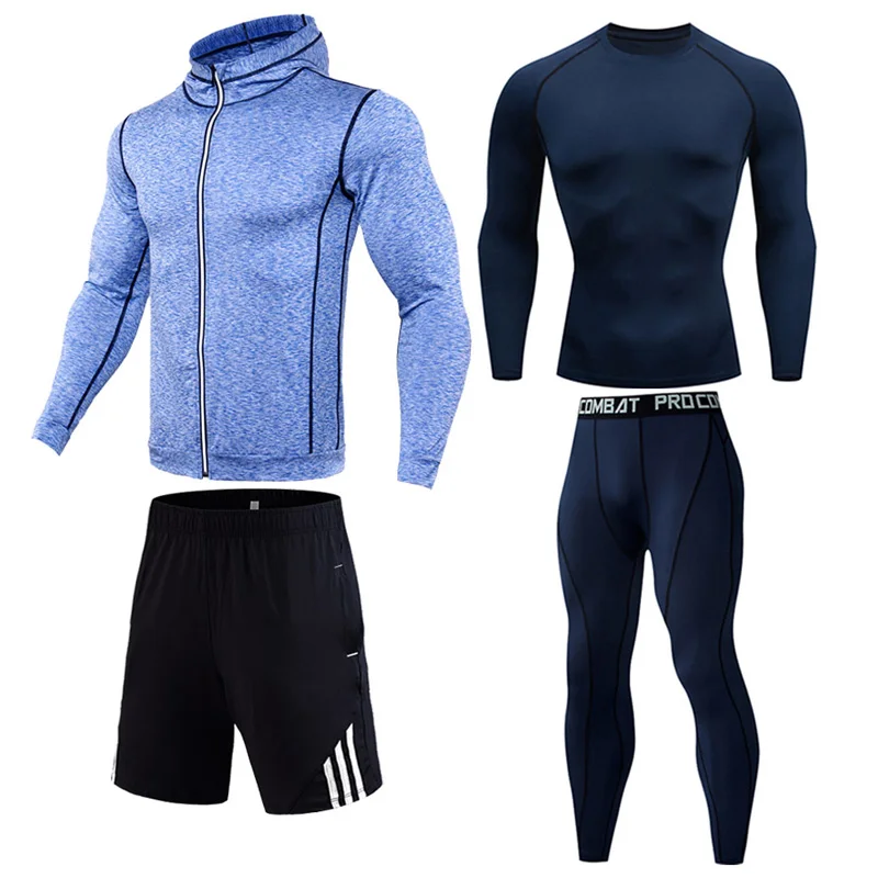 4-piece suit 12 Зимний Открытый костюм для бега полный мужской спортивный костюм Фитнес Компрессионные колготки спортивный костюм толстовка рубашка для бега леггинсы для спортзала спортивная одежда - Цвет: 4-piece suit 12