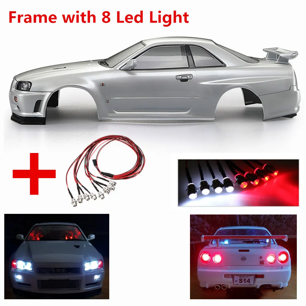 Корпус радиоуправляемого автомобиля 48644 257 мм для NISSAN SKYLINE(R34), готовый чехол, рамка 1:10, Электрический туристический Радиоуправляемый автомобиль, радиоуправляемые игрушки, запчасти diy - Цвет: With 8 Led Light