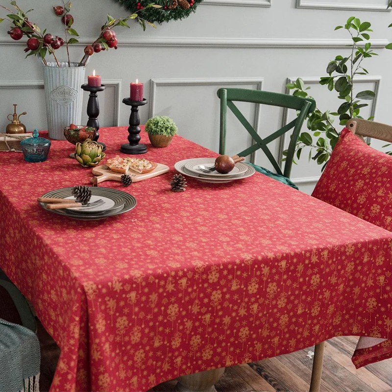  Christmas Table Cloth for Home Decoration Xmas New Year Tablecloth Bronzing Cover Nappe Party Weddi