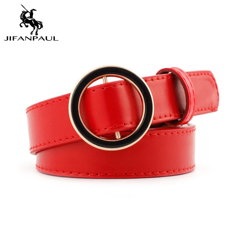 

JIFANPAUL Fashion Round ring buckle Genuine leather women belts Quality cow skin strap female girdle for jeans belts for women