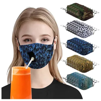 

5PCS Adult Windproof Face Shield with Hole for Straw Breathable Cloth Face Shield Washable Mouth Mask Reusable Face Mask Masque