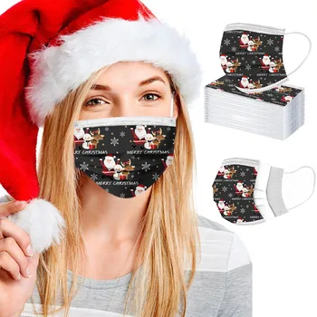 

Fast Delivery Máscara 50/100PC Disposable Unisex Printed Christmas Soft Masks For Adults 3-Layer Masks Bandage