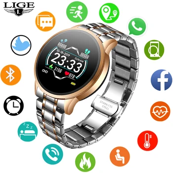 

LIGE New Smartwatch Women's Mens Smartwatch for Android IOS Electronic Device Clock Fitness Tracker Steel Band Strap smart watch