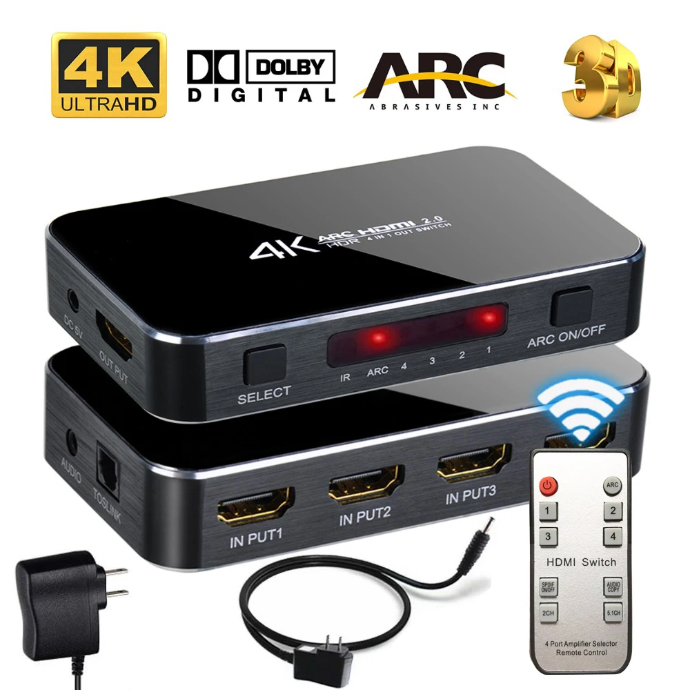 HDMI Switch 4x1 4K@60Hz hdmi Audio Extractor Optical TOSLINK 4 Port Ultra HD 1080p 3D for Xbox PS4