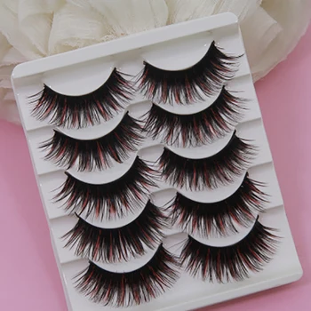 

3D stage thick false eyelashes black plus red black plus blue multi-style five pairs of fake eyelashes handmade eyelashes