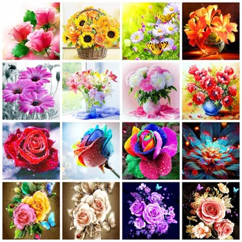 

HUACAN 5D Diamond Painting Cross Stitch Flowers Full Drill Square Diamond Embroidery Decoration For Home Gift