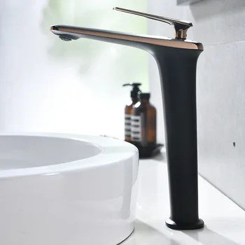 

All copper black high washbasin faucet