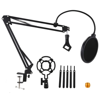

Desktop Microphone Stand Suspension Boom Scissor Arm Stand with 3/8-5/8 Screw / Shock Mount / Filter / Clip / Cable Ties