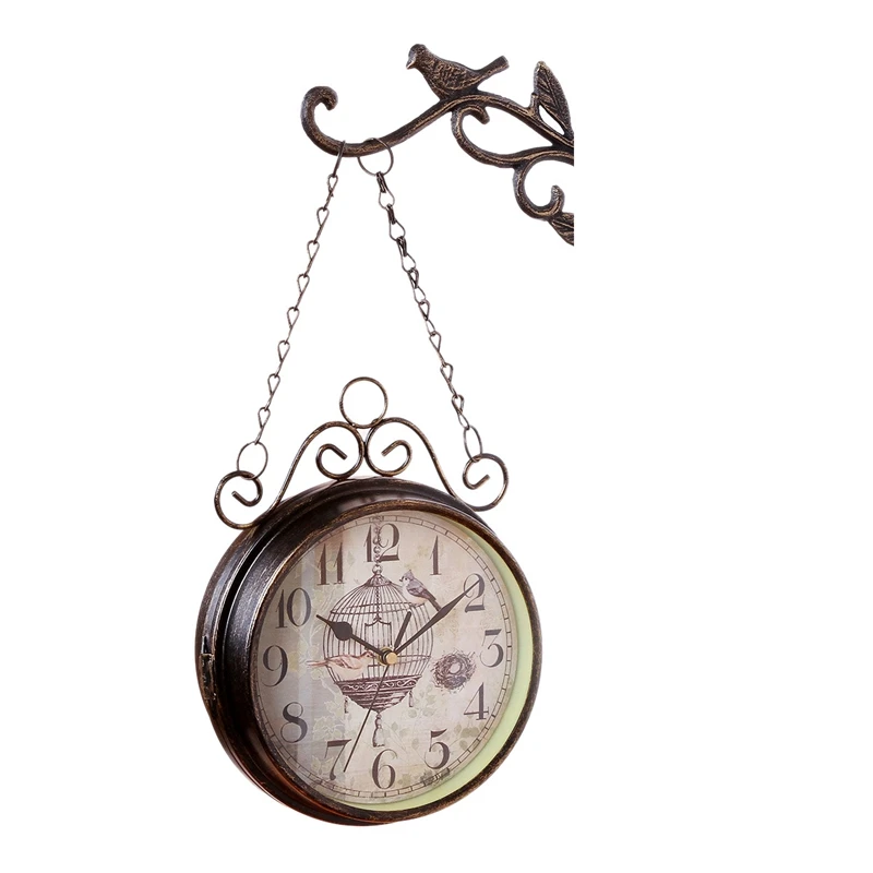 Antique Outdoor Garden Wall Station Clock Double Sided Cockerel Vintage Retro Home Decor