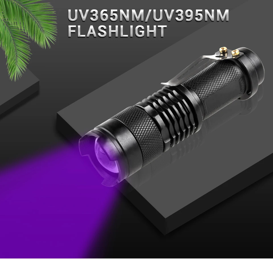 Масштабируемый 365nm 395nm УФ ультрафиолетовый фонарь Мини ультрафиолетовый свет детектор пятен мочи животных Скорпион Охота AA 14500